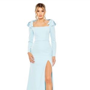 MAC DUGGAL EMPIRE WAIST LONG SLEEVE BOW SHOULDER GOWN